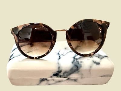 LC Lauren Conrad Tortoise Round Cat Eye Sunglasses w/ Marble Case