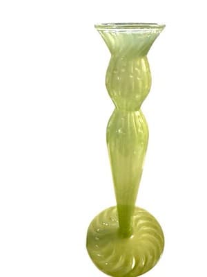Handblown Green Optic Glass Candlestick Holders Pair Retro Style 9” - Thumbnail 3