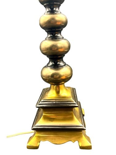 Vintage Brass Lamp With Pagoda Base And Lotus Light Holder W/ Hand Painted Shade - Thumbnail 12