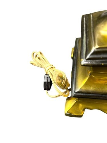 Vintage Brass Lamp With Pagoda Base And Lotus Light Holder W/ Hand Painted Shade - Thumbnail 8