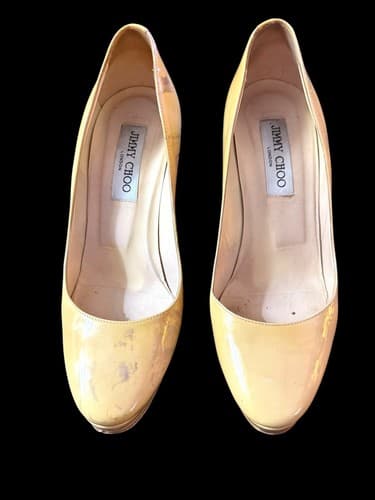 Jimmy Choo Women's Mustard Yellow Patent Leather Platform Pumps - Size 38 ½ - Thumbnail 2