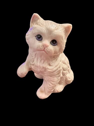 HOMCO Vintage Fluffy White Persian Cat Kitty Figurine With Paw Up #1413 3.5” - Thumbnail 6