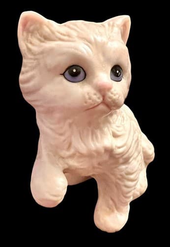 HOMCO Vintage Fluffy White Persian Cat Kitty Figurine With Paw Up #1413 3.5”