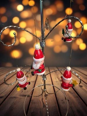 Vintage Wooden Santa Ornaments Set 4 Taiwan Handcrafted Christmas Boxed - Thumbnail 6