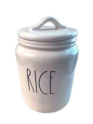 Rae Dunn RICE Canister Artisan Collection White Ceramic Kitchen Storage Jar Lid