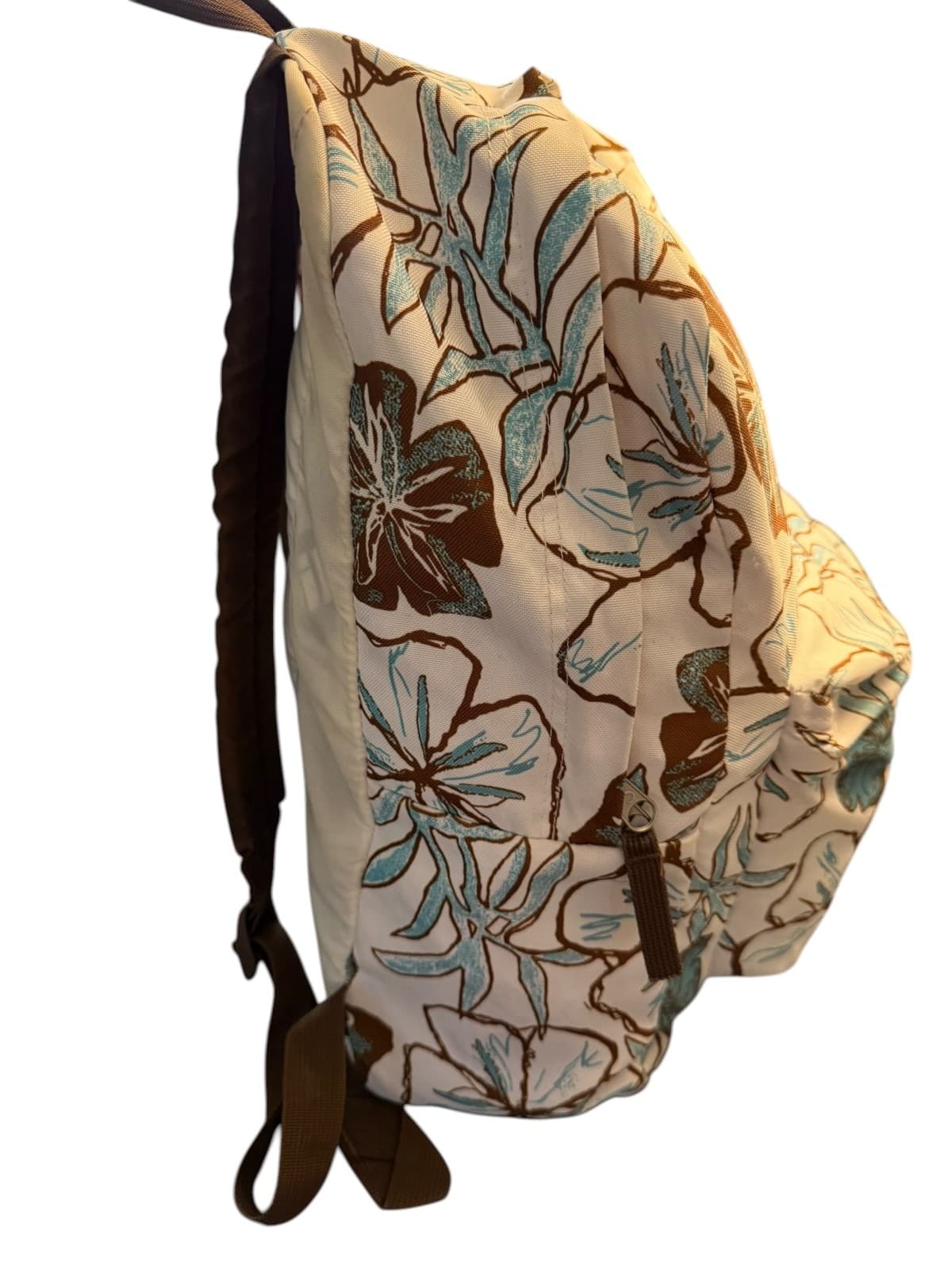 JanSport Floral Backpack Beige Blue Brown School Bookbag Travel Bag - Thumbnail 4