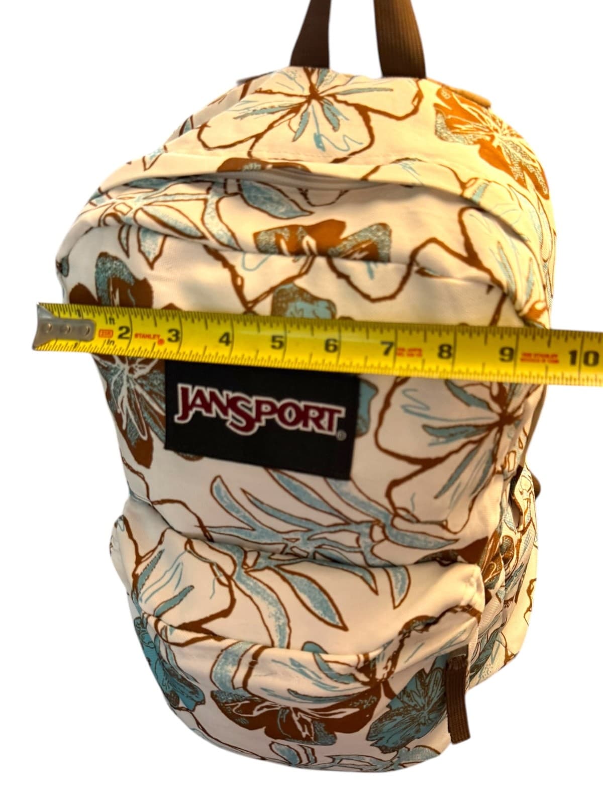 JanSport Floral Backpack Beige Blue Brown School Bookbag Travel Bag - Thumbnail 9