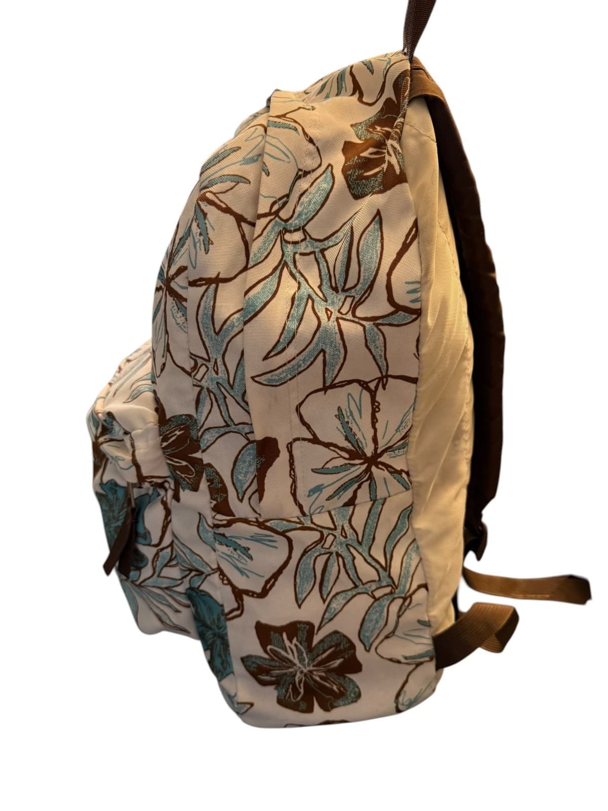 JanSport Floral Backpack Beige Blue Brown School Bookbag Travel Bag - Thumbnail 2