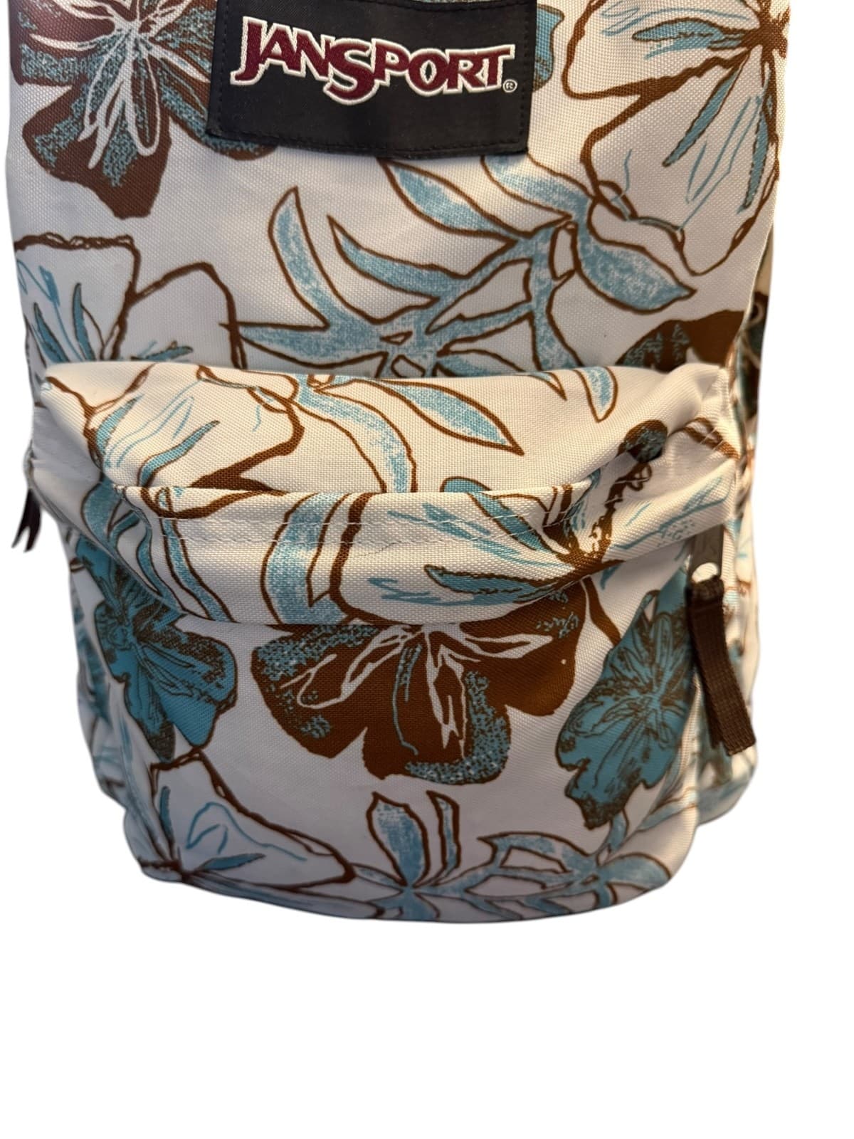 JanSport Floral Backpack Beige Blue Brown School Bookbag Travel Bag