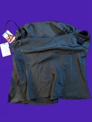1.STATE Black Satin Cowl Neck Lace Trim Cami Top - Medium - Thumbnail 2