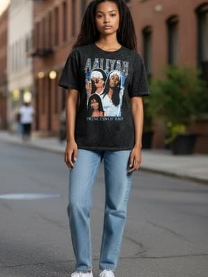 Aaliyah Princess of R&B Black Graphic T-Shirt - Thumbnail 2