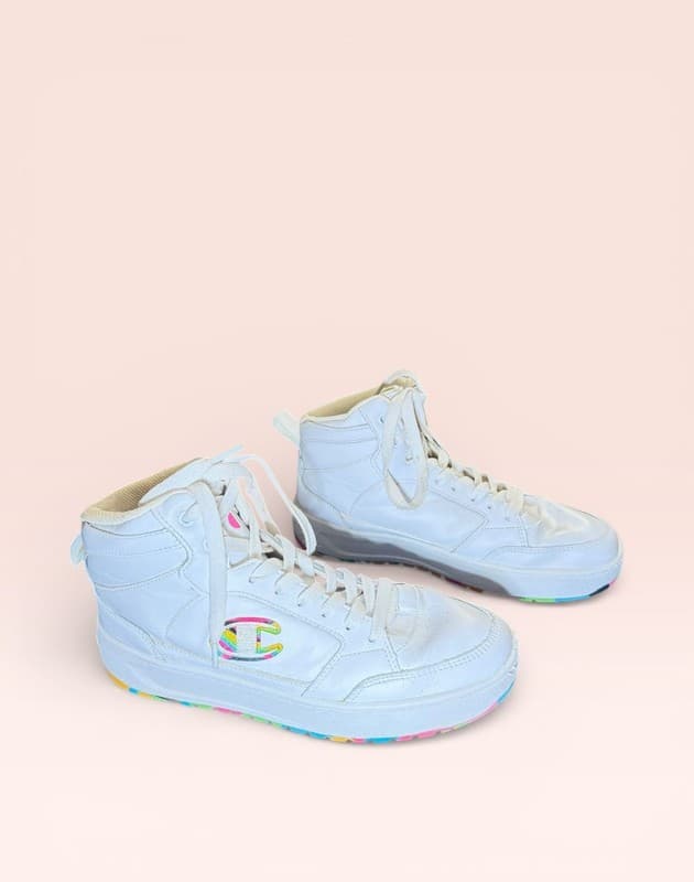 Champion Women's Drome 19 Hi White High-Top Sneakers with Rainbow Accents - Thumbnail 3