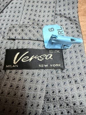 Vintage Versace Silk Tie Made in Italy Gray Navy Designer Necktie - Thumbnail 3
