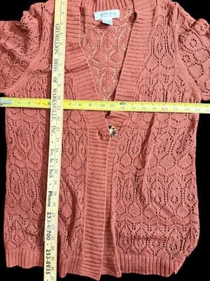 Vintage Judith Hart Lace Knit Cardigan Made in Japan Large Pink Sweater - Thumbnail 5
