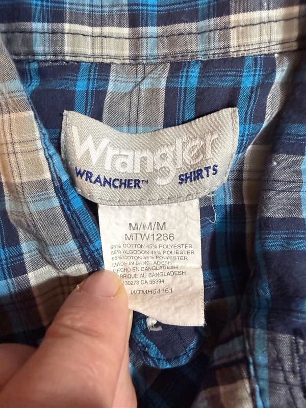 Wrangler Wrancher Men's Blue Plaid Short Sleeve Pearl Snap Western Shirt M - Thumbnail 3