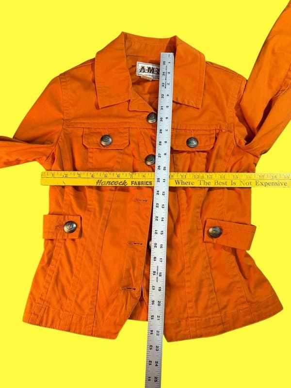 Vintage Y2K AMI Orange Cotton Stretch Trucker Jacket Women’s Small - Thumbnail 5