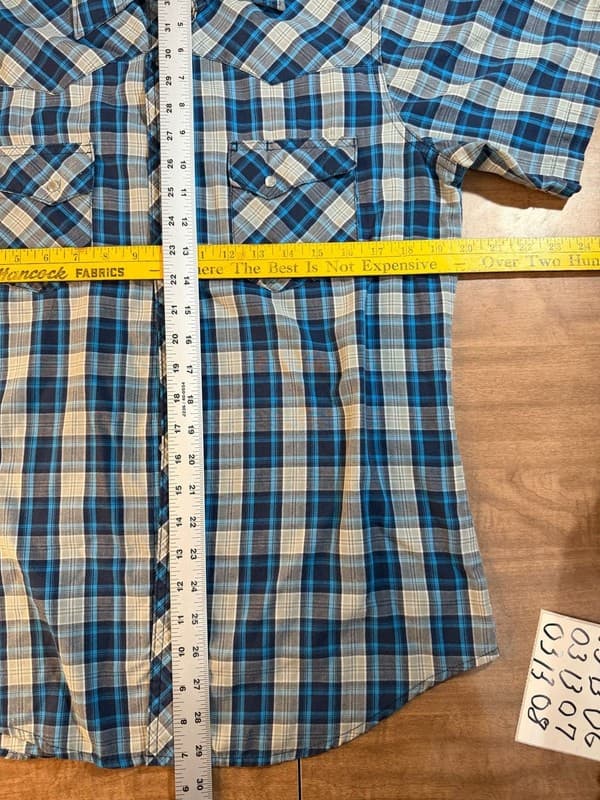 Wrangler Wrancher Men's Blue Plaid Short Sleeve Pearl Snap Western Shirt M - Thumbnail 5