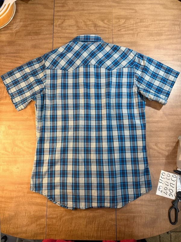 Wrangler Wrancher Men's Blue Plaid Short Sleeve Pearl Snap Western Shirt M - Thumbnail 2