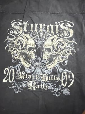 Black Hills Rally 2009 Sleeveless Denim Biker Vest 2XL Skull Graphic - Thumbnail 5