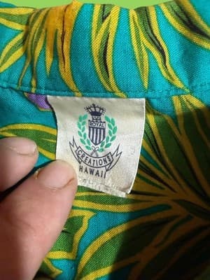 Vintage Royal Creations Aloha Shirt XL Teal Pineapple Print Camp Collar Made in - Thumbnail 5