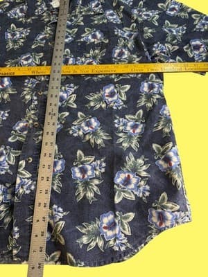 Vintage Red Eye Hawaiian Shirt XL | 90s Floral Chambray Aloha Shirt Men - Thumbnail 4
