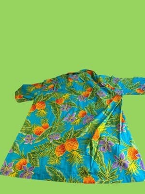 Vintage Royal Creations Aloha Shirt XL Teal Pineapple Print Camp Collar Made in - Thumbnail 8