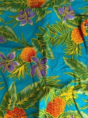 Vintage Royal Creations Aloha Shirt XL Teal Pineapple Print Camp Collar Made in - Thumbnail 3