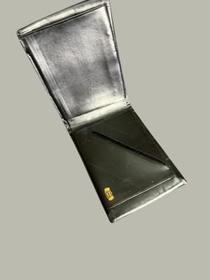 Vintage Crest Craft Black Leather Bifold Wallet Card Case Set Gold Stamp - Thumbnail 2