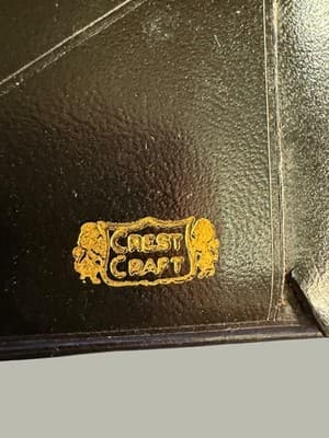 Vintage Crest Craft Black Leather Bifold Wallet Card Case Set Gold Stamp - Thumbnail 11