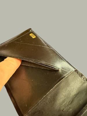 Vintage Crest Craft Black Leather Bifold Wallet Card Case Set Gold Stamp - Thumbnail 10