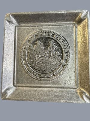 Vintage West Virginia State Seal Cast Metal Ashtray Valet Tray Farmhouse Decor