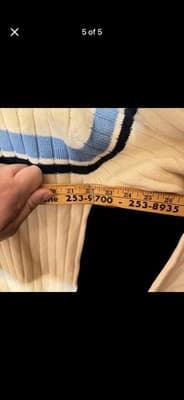 Vintage TUTU Ribbed Knit Sweater Men’s XL Cream Blue Stripe Crewneck - Thumbnail 5
