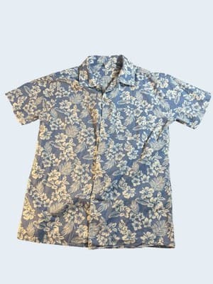 COOFANDY Men's Blue Hibiscus Floral Hawaiian Short Sleeve M