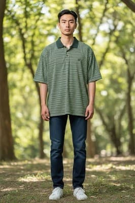 Pebble Beach Men’s Golf Polo – Green/Black Stripes – Classic Fit - Thumbnail 2