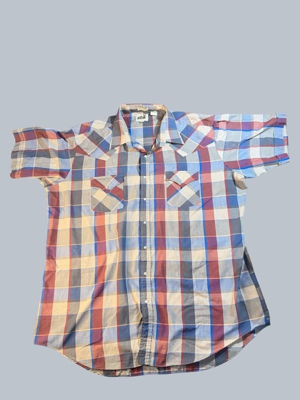 Vintage Ely Cattleman Tall Man 2XL Plaid Short Sleeve Pearl Snap Western Shirt