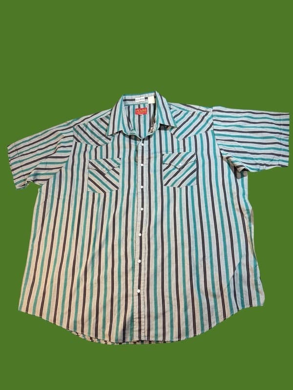 Vintage Plains Western Wear Big Man 2X Striped Short Sleeve Pearl Snap Shirt