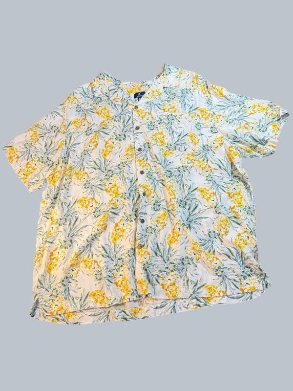 George Men's Short Sleeve Pineapple Print Camp Shirt Size 3XL