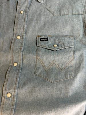 Wrangler Western Pearl Snap Chambray Shirt M Cowboy Boho Vintage Style Denim (65 - Thumbnail 4