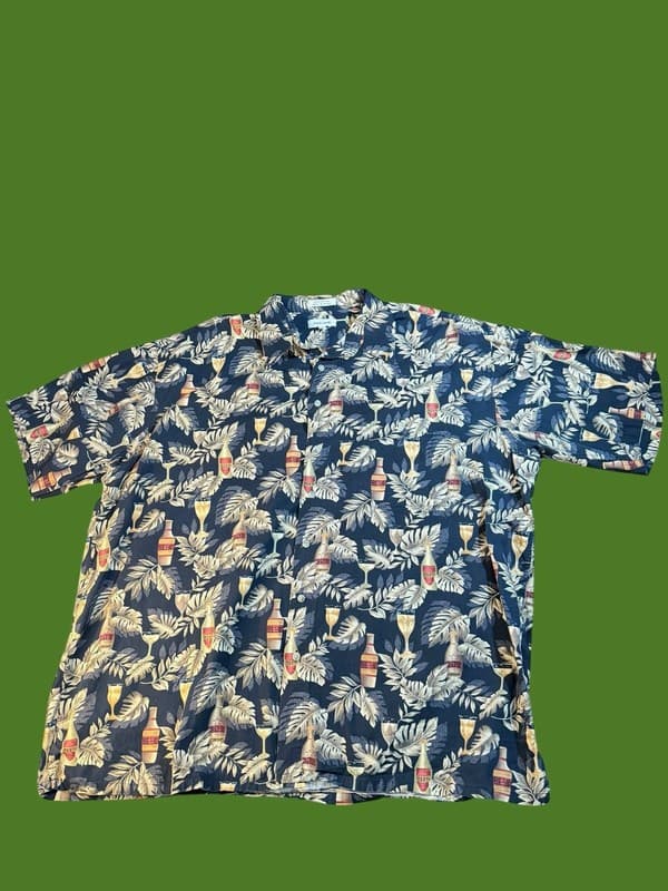 Vintage Pierre Cardin Hawaiian Beer & Tropical Palm Leaf Button Down Shirt 2XLT