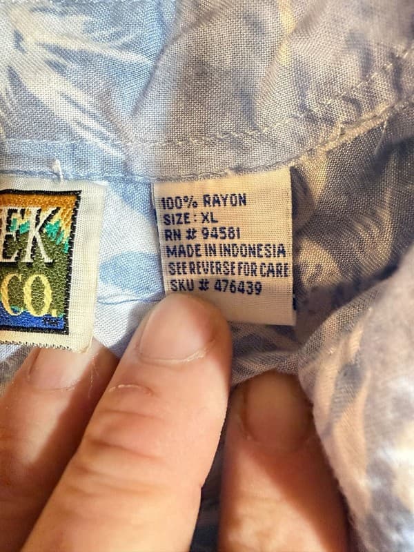 Vintage Big Creek Clothing Co. Men's XL Blue Tropical Palm Tree Hawaiian Rayon - Thumbnail 4