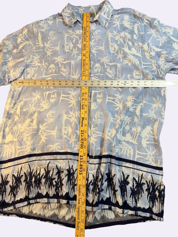 Vintage Big Creek Clothing Co. Men's XL Blue Tropical Palm Tree Hawaiian Rayon - Thumbnail 5