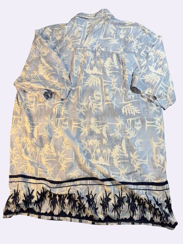 Vintage Big Creek Clothing Co. Men's XL Blue Tropical Palm Tree Hawaiian Rayon - Thumbnail 2