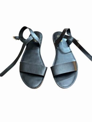 Y Not Black Flat Sandals Ankle Wrap Gold Buckle Women’s [Size]