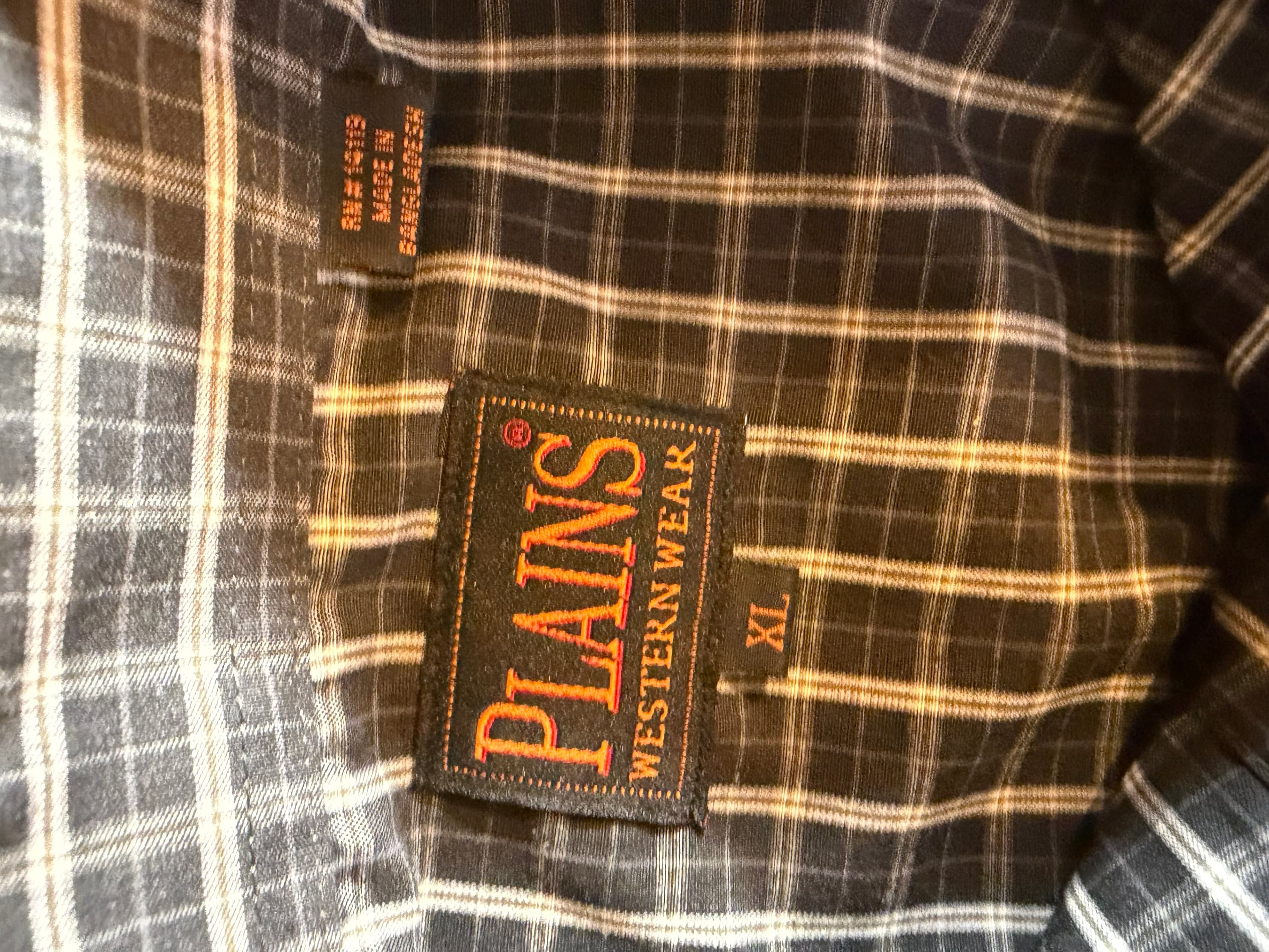 Plains Western Wear Plaid Pearl Snap LS Shirt Mens Sz XL Charcoal - Thumbnail 3