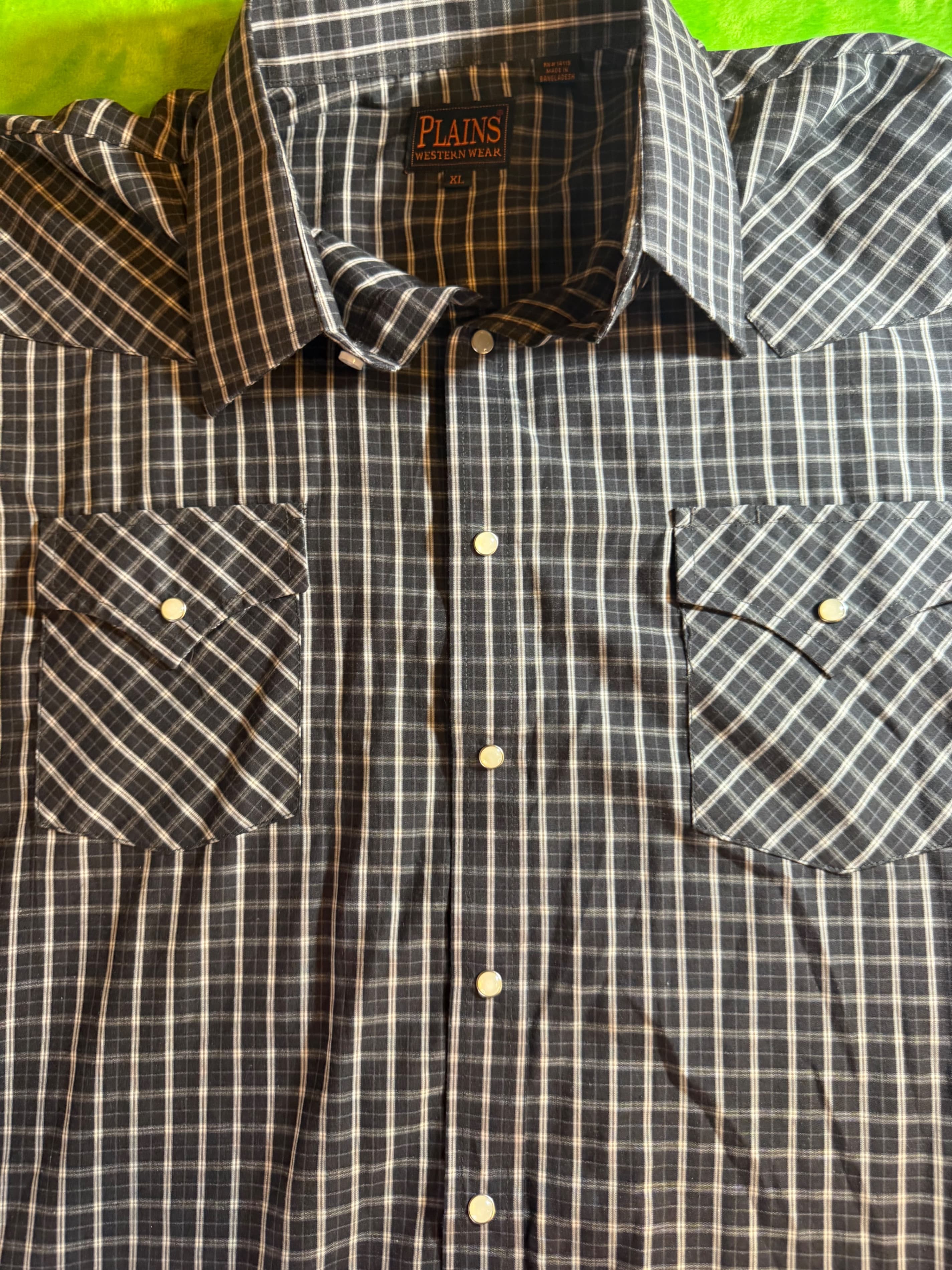 Plains Western Wear Plaid Pearl Snap LS Shirt Mens Sz XL Charcoal - Thumbnail 4