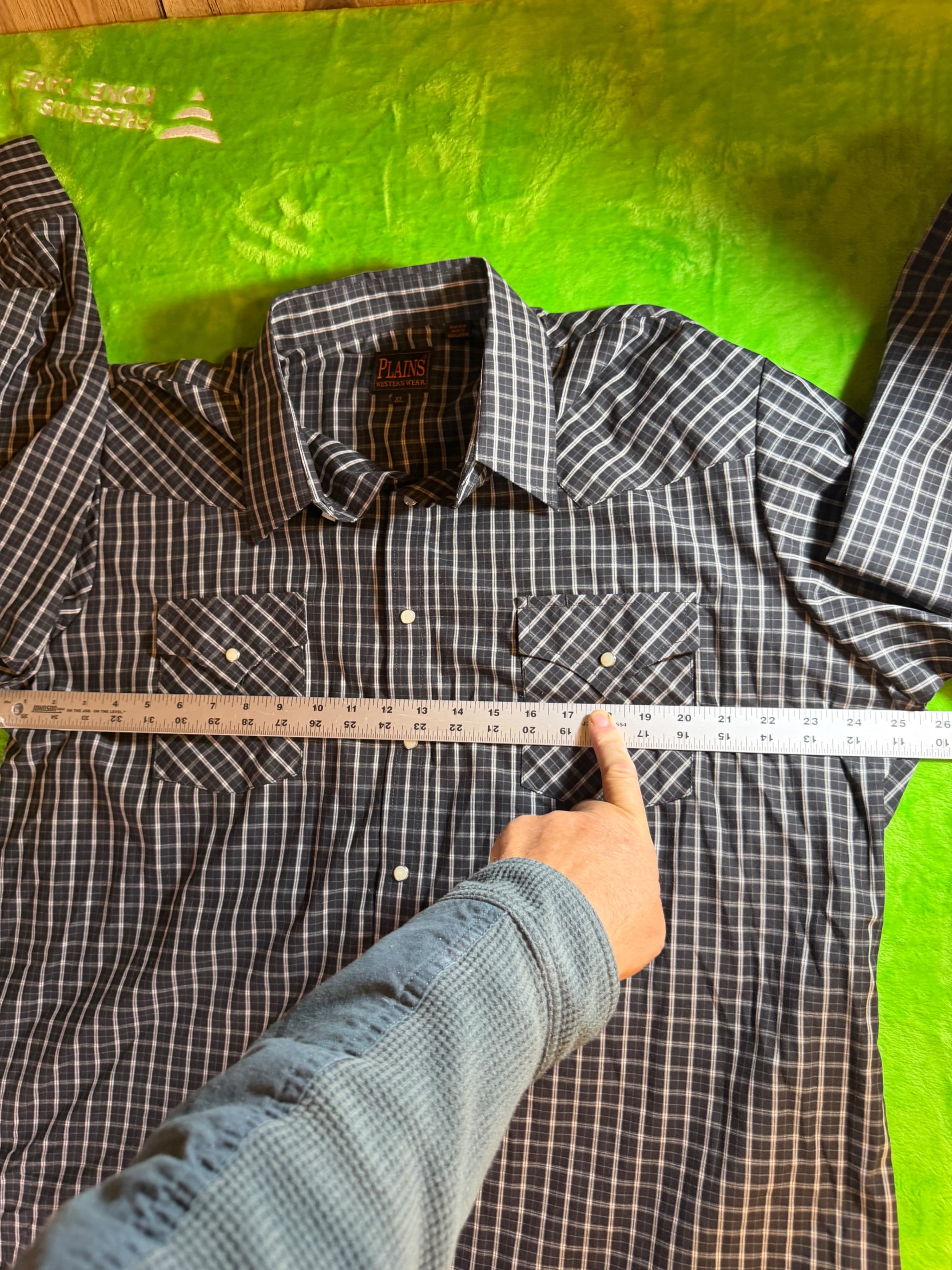 Plains Western Wear Plaid Pearl Snap LS Shirt Mens Sz XL Charcoal - Thumbnail 6