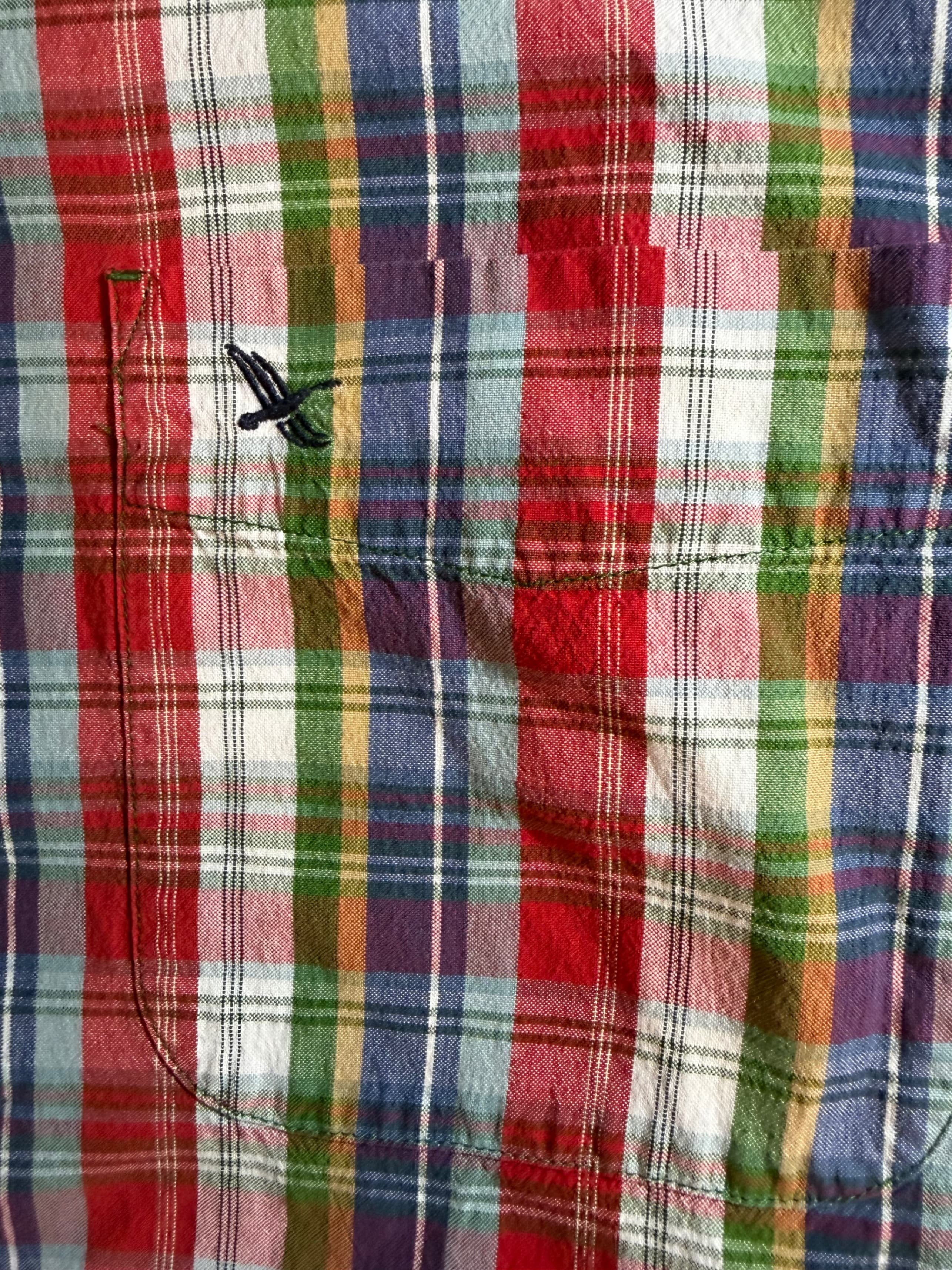 Vtg Eddie Bauer Madras Plaid SS Button Down Shirt Mens Sz M Red - Thumbnail 3