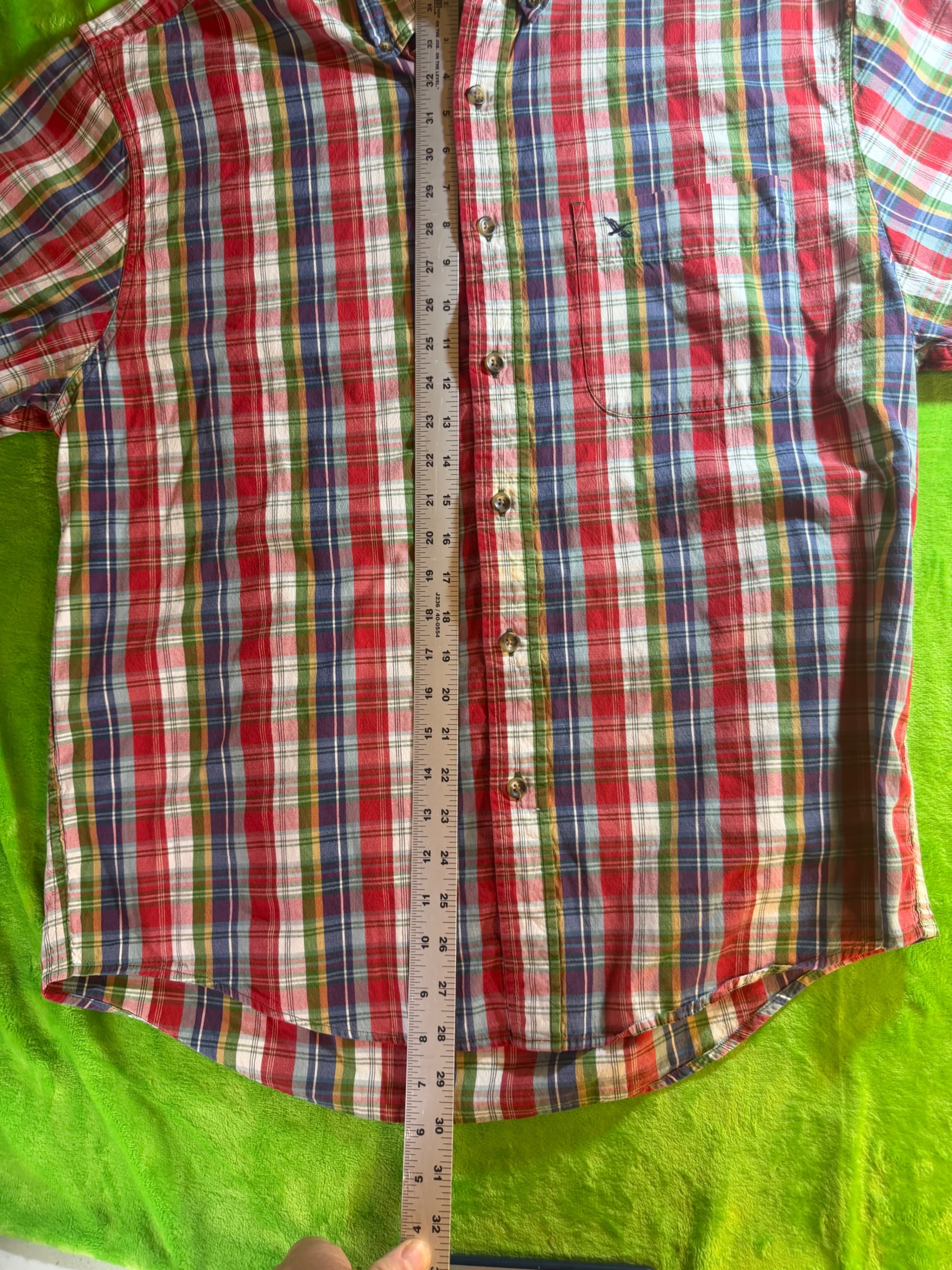 Vtg Eddie Bauer Madras Plaid SS Button Down Shirt Mens Sz M Red - Thumbnail 7