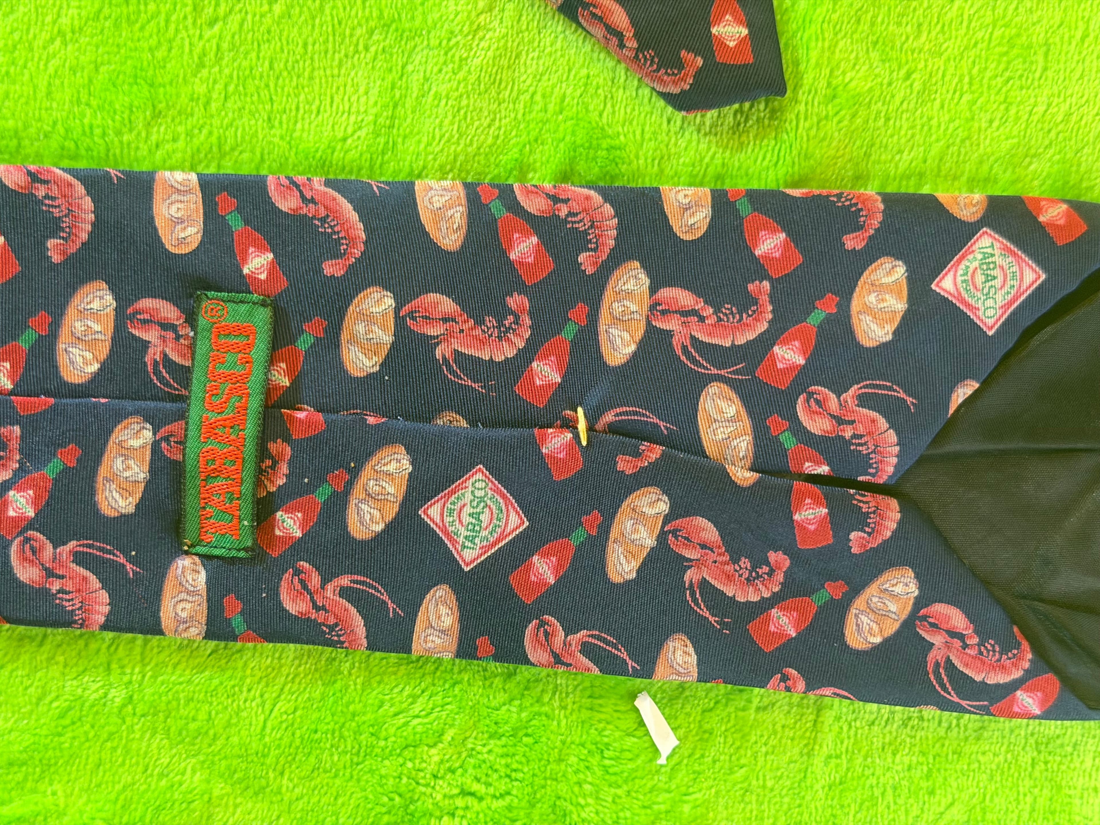 Vtg Tabasco Brand Crawfish Hot Sauce Novelty Silk Necktie Navy USA - Thumbnail 4