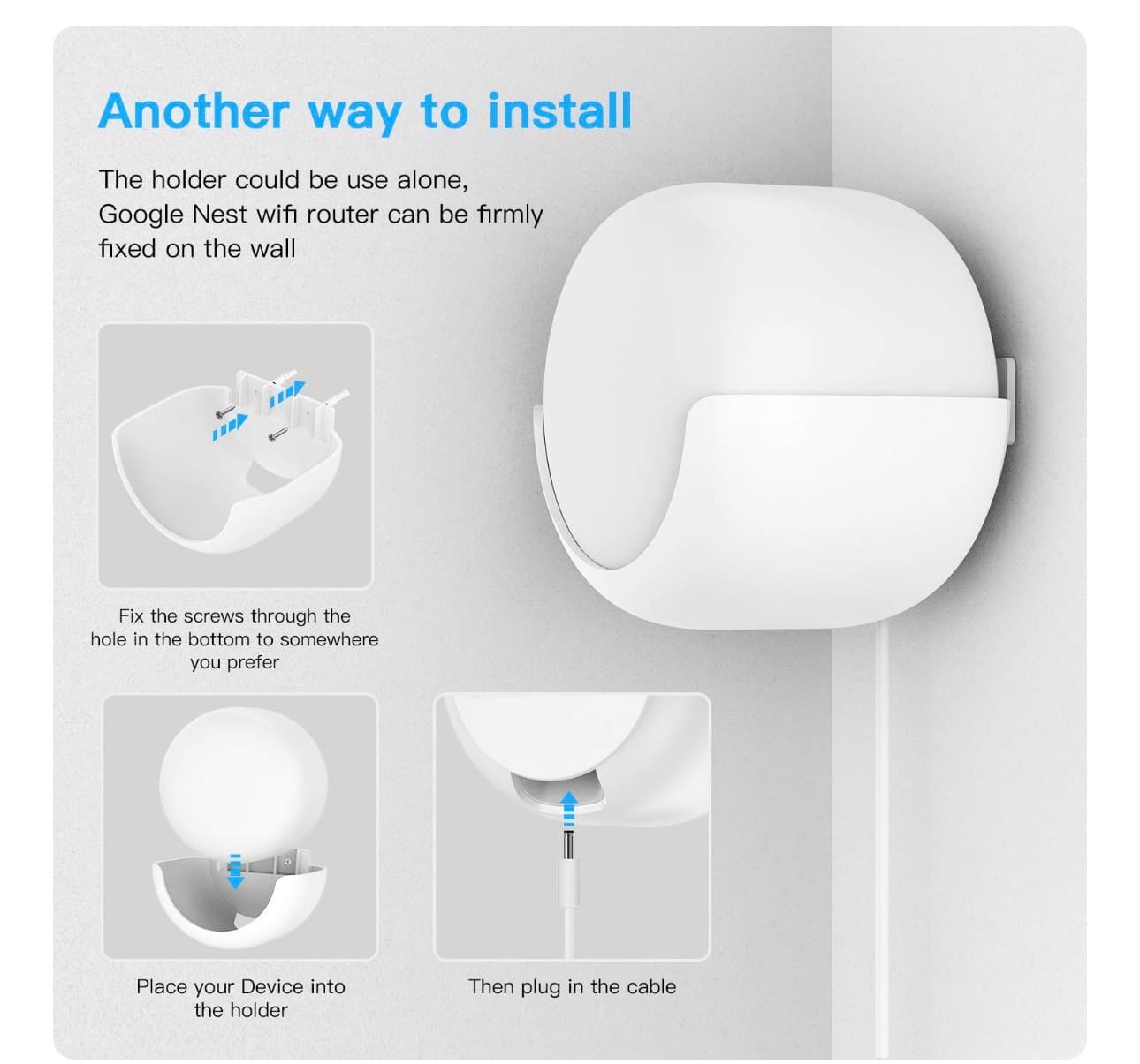 Smart Home Outlet Wall Mount Only for Google Nest WiFi Router(2nd Generation) - Easy Installation and No Cord Clutter Holder Bracket for Google 4x4 AC2200 Nest Mesh Wi-Fi Router (3-Pack) - Thumbnail 3